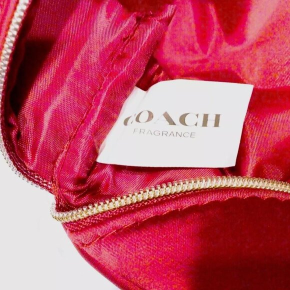 Coach Red Cosmetics Pouch Travel Case Makeup Bag Gold Heart Charm NEW - Picture 5 of 7